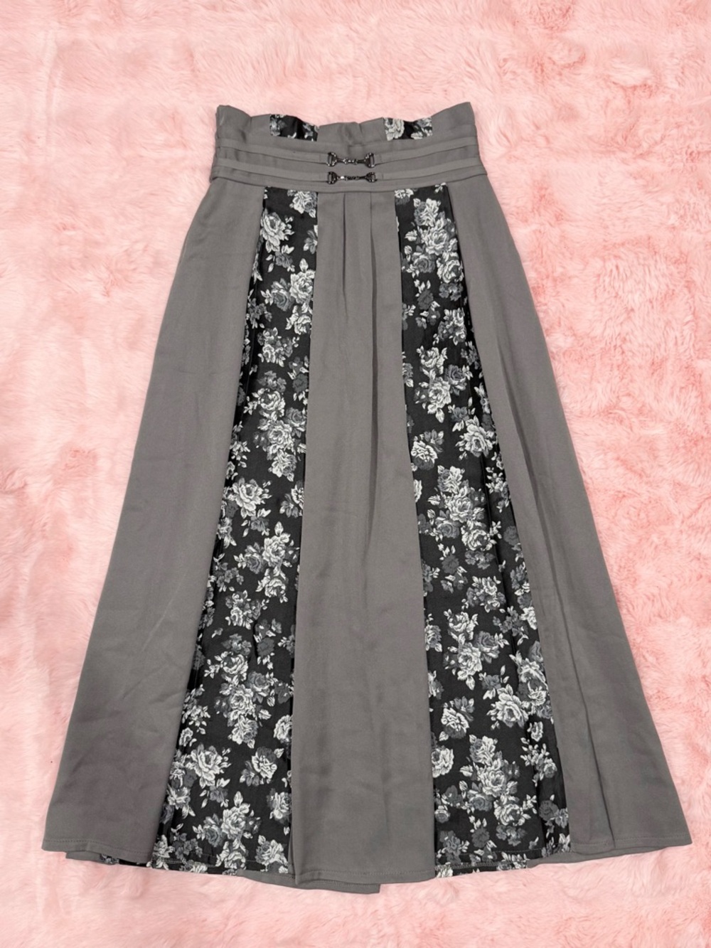 Axes Femme Grey & Black Floral Jacquard Skirt